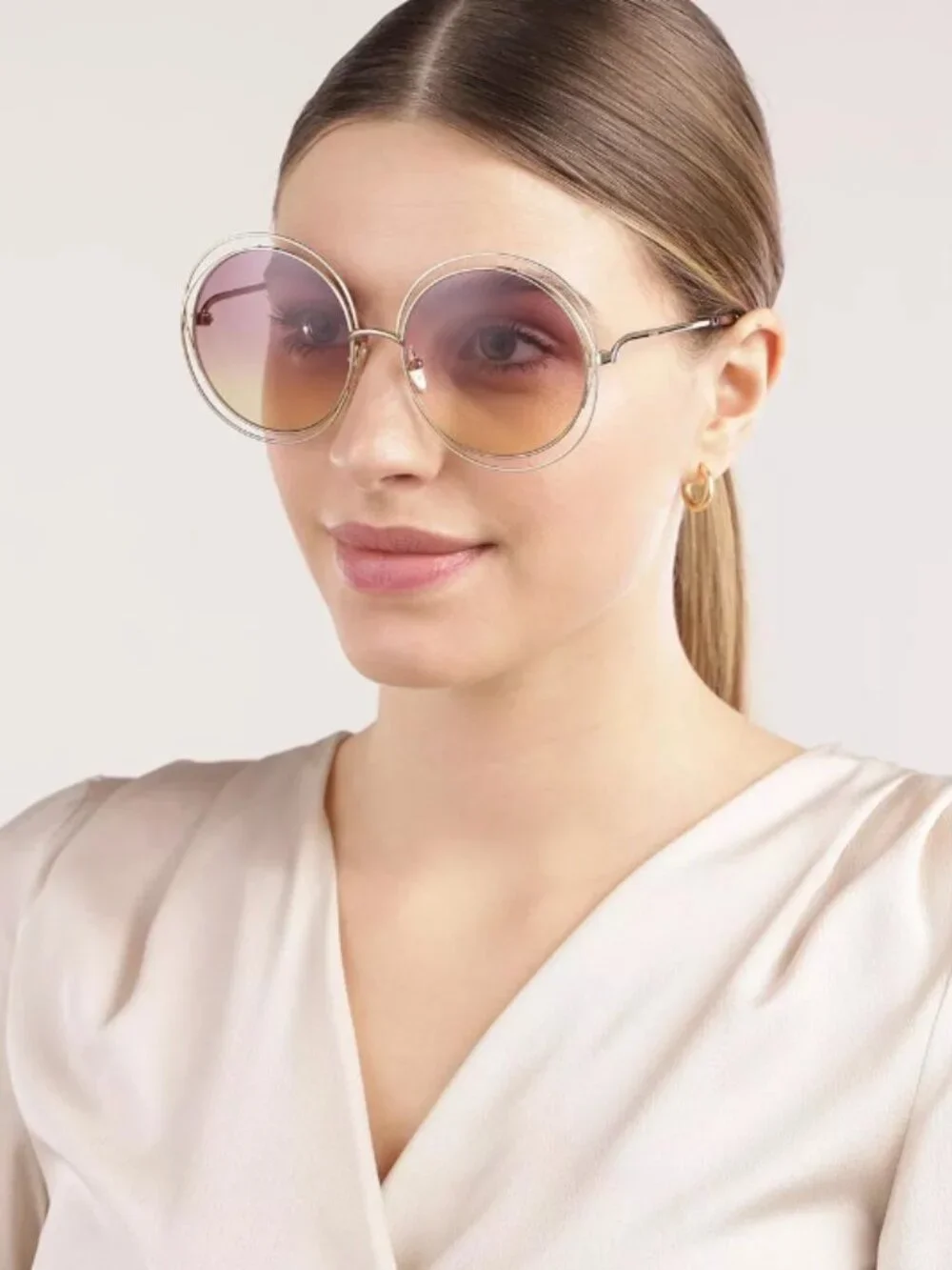 CHLOE CARLINA 58mm Round Sunglasses  in Rainbow made in Italy MSRP$420